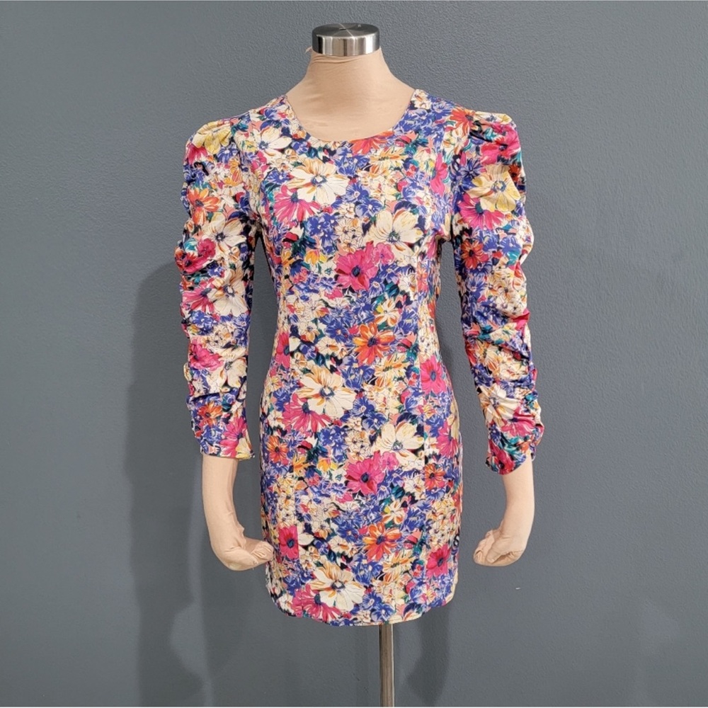 ZARA Frida Dress Multicolor Floral
Bodycon Sheath Ruched Long Sleeves
Dress